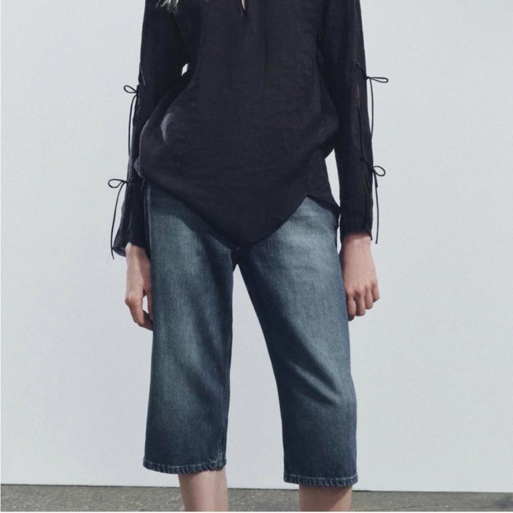 Zara Sheer Black Bow Sleeve Top